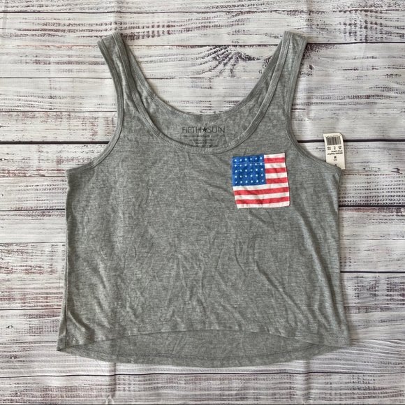 Fifth Sun Tops - Fifth Sun Gray Tank Top with Flag Pocket. Size Medium. New With Tags.
